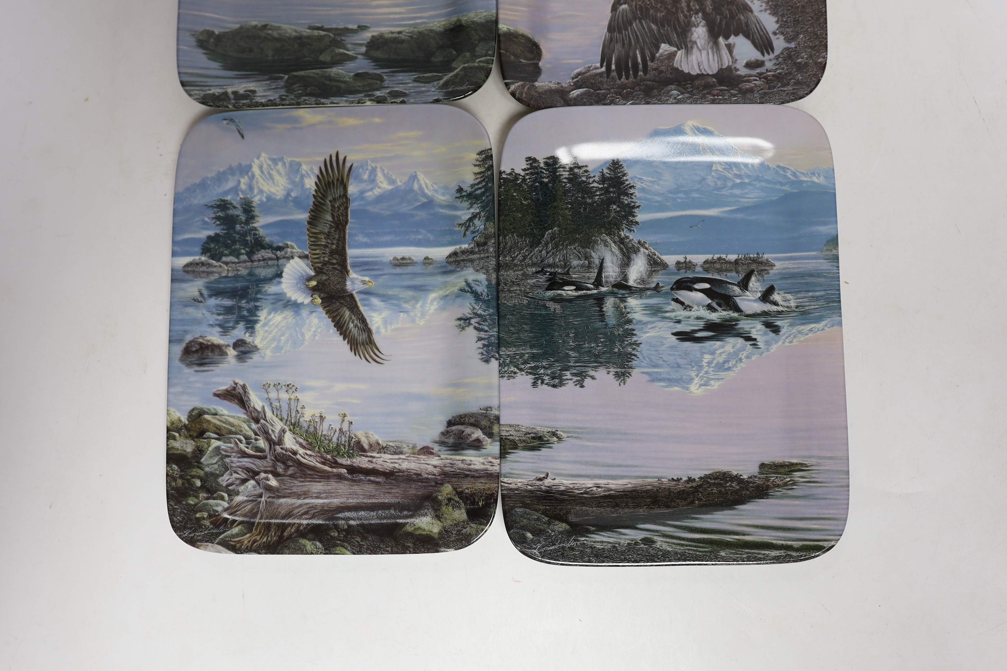 A set of four Bradex rectangular “Wild Wings” plates, 22cm high